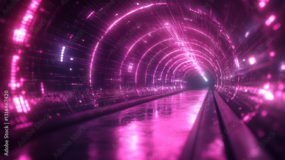 Poster dynamic light tunnel experience futuristic setting digital art vibrant environment abstract perspect