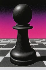 Black Chess Pawn on Abstract Background with Geometric Pattern