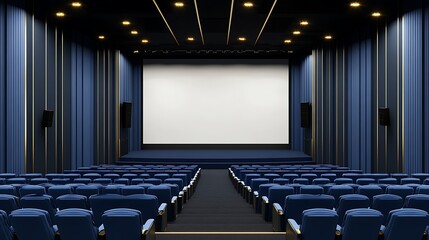 Obraz premium Modern Cinema Auditorium 3D Render: Rows of Seats Facing a Large Screen AI Generated