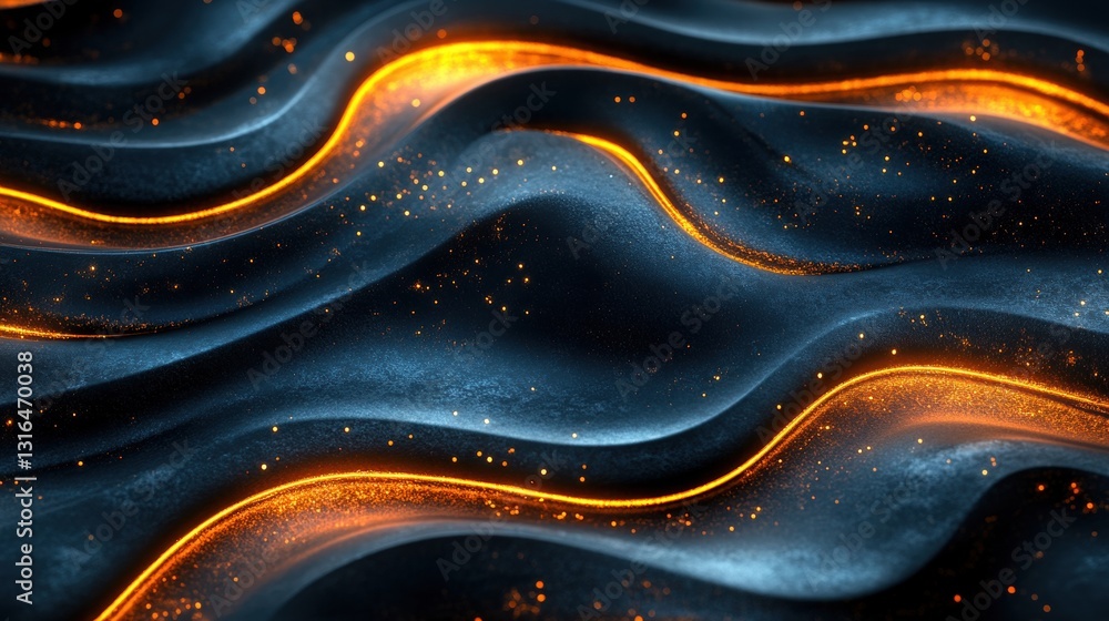 Poster dynamic flow of glowing waves abstract art digital design dark background close-up motion concept