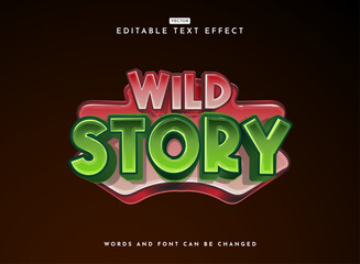 modern playful 3d wild story game logo shiny kids text effect