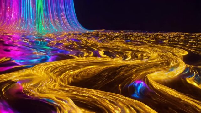 Vibrant Abstract Flowing Liquid with Neon Colors and Golden Swirls
