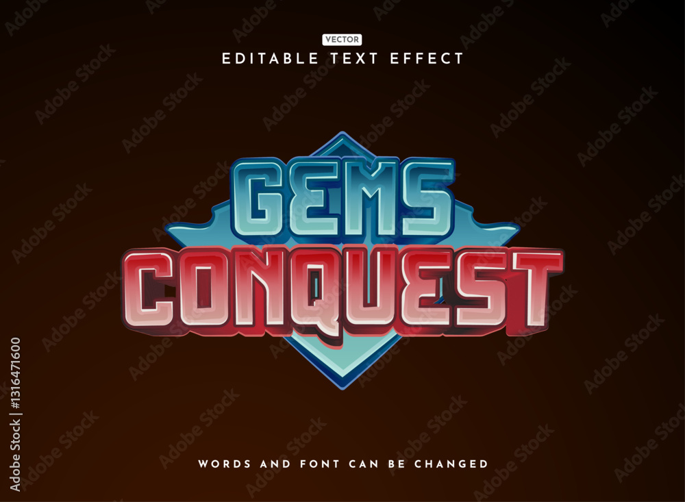 Poster modern bold shiny gems conquest blocky playful game logo text effect