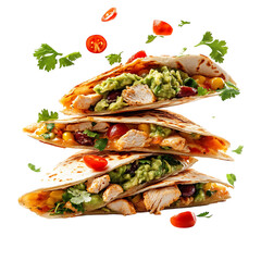 A Delicious Chicken Quesadilla with Cheese Guacamole Isolated on Transparent Background