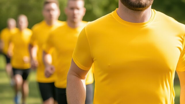 Community charity run with participants in yellow shirts for diabetes awareness