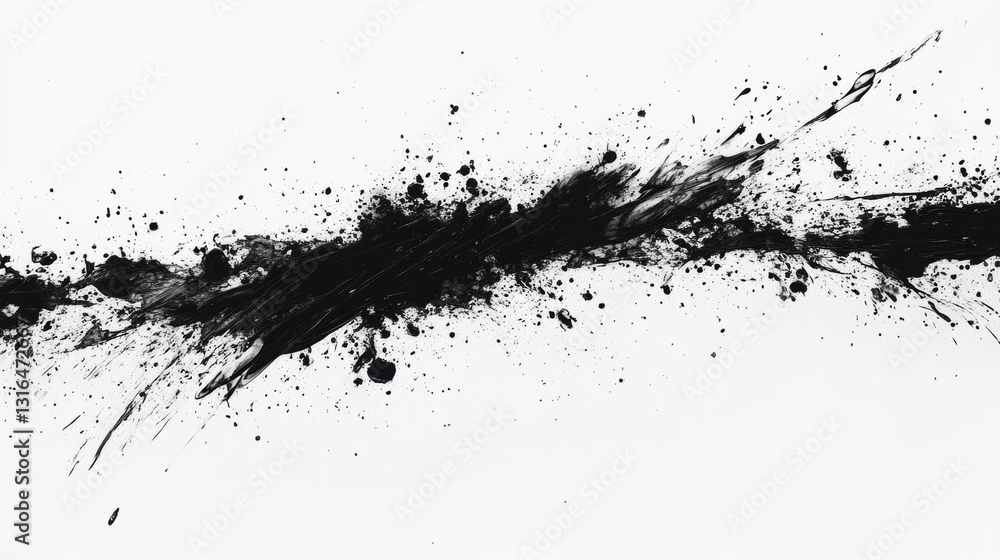 Poster dynamic black ink splashes creating abstract art studio setting digital artwork creative expression