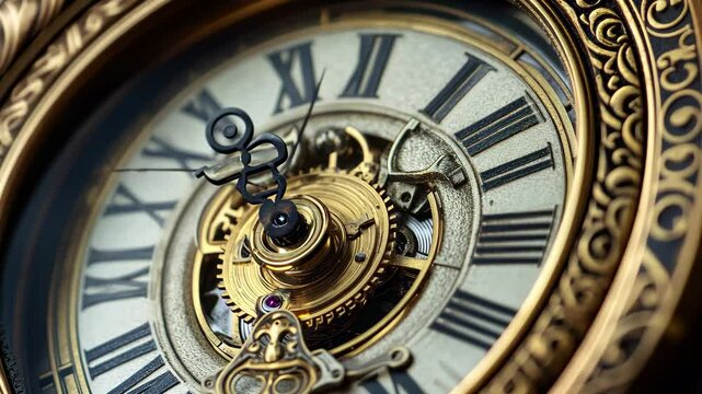 Intricate details of an antique pocket watch dial revealing vintage craftsmanship and elegant design, Antique clock dial close-up Vintage pocket watch
