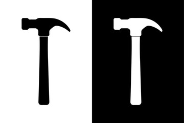 Black and White Hammer Icon Minimalist Silhouette Vector for Hardware & Engineering.