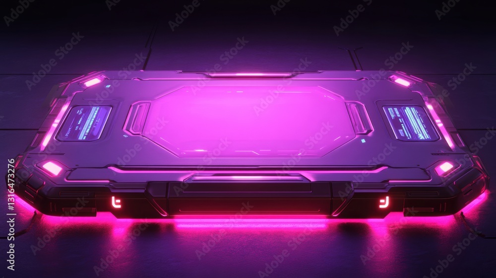 Poster futuristic technology interface display digital workspace graphic design neon environment close-up v
