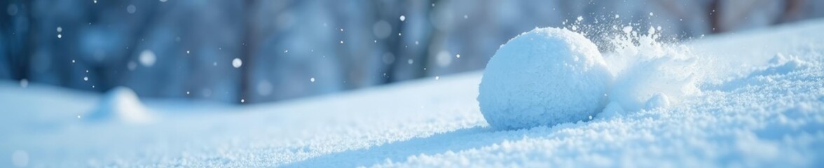 Drifting snowball rolling down a snowy hill in blizzard weather, blanket, winter