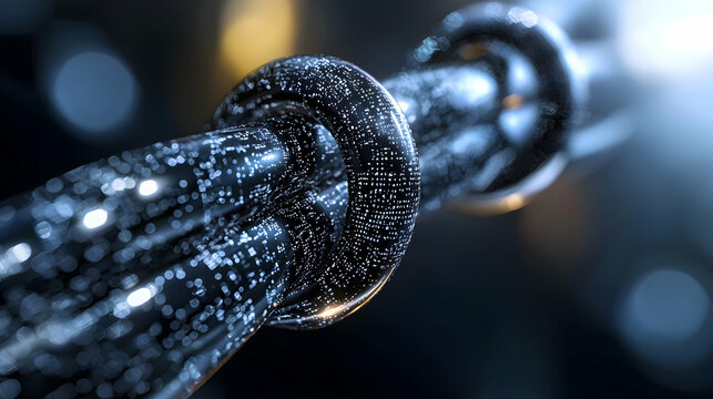 Digital metallic chain segments displayed with glowing futuristic details