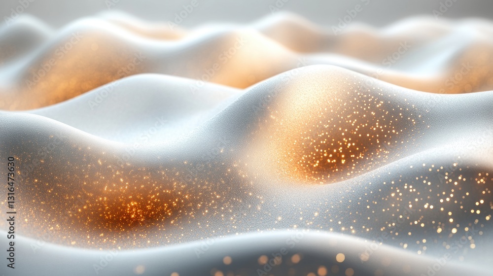 Aufkleber abstract golden particles on soft white fabric waves studio setting digital art calm environment clo