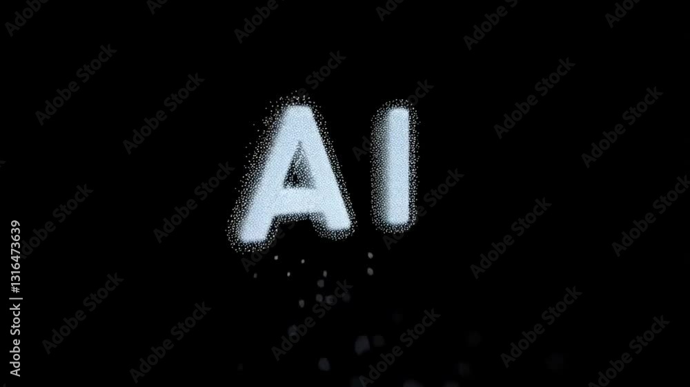 Poster glowing ai text on a dark background with futuristic particles