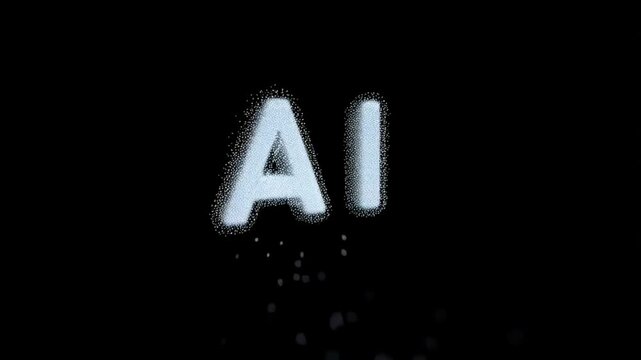 Glowing AI Text on a Dark Background with Futuristic Particles