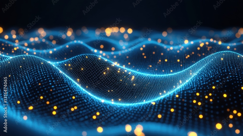 Poster illuminated waves of light in a dark space digital art abstract environment futuristic viewpoint