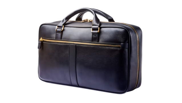 Elegant Black Leather Briefcase - Isolated on White Background, Transparent PNG, AI Generated
