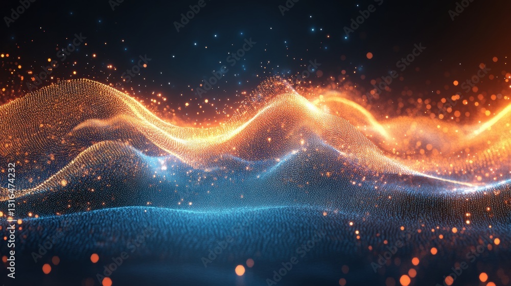 Poster dynamic waves of light and color abstract digital art virtual space ethereal atmosphere close-up vie