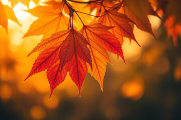 Vibrant Autumn Leaves Close-Up with Sunlit Background