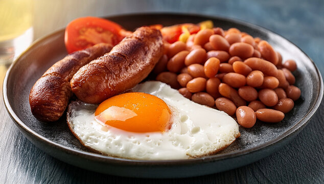 petit d&eacute;jeuner anglais ou brunch anglais, en gros plan