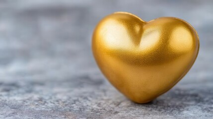 Fototapeta premium A shiny golden heart sits on a textured surface, symbolizing love and warmth.