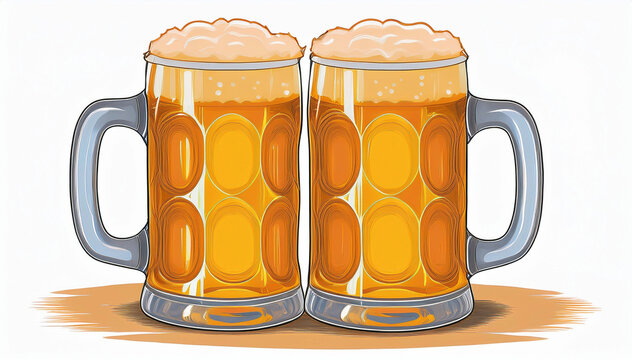 dessin de deux chopes de bi&egrave;re
