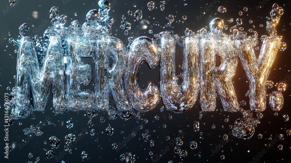 Poster stunning visual of the word 'mercury' created with water and bubbles effect in a high-resolution sty