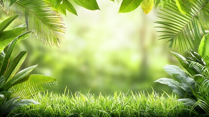 Lush Green Tropical Jungle Landscape with Sunlight