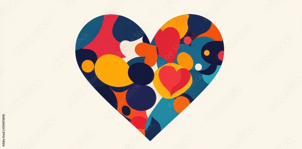 Poster a colorful heart shape filled with abstract vibrant elements
