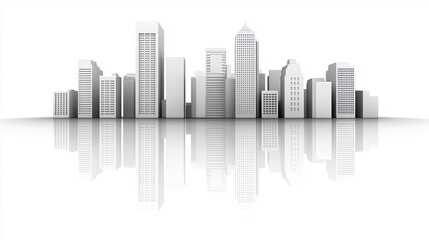 Minimalist Urban Skyline with Reflections of Modern Buildings in a Clean, White Background Creating a Contemporary Cityscape Atmosphere