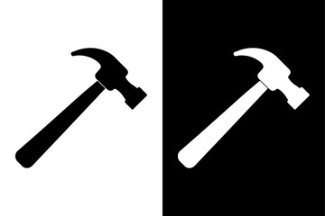 Classic Hammer Icon Black and White Silhouette Vector for Industrial & Technical Use.