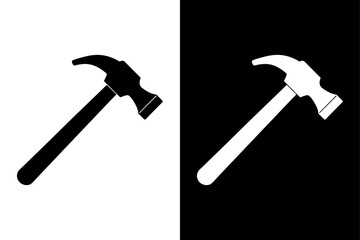 Classic Hammer Icon Black and White Silhouette Vector for Industrial & Technical Use.