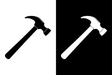 Classic Hammer Icon Black and White Silhouette Vector for Industrial & Technical Use.