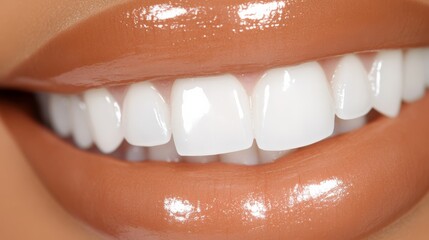 Obraz premium closeup of a smiling woman with healthy teeth, gums and lips.