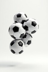 Obraz premium A cluster of soccer balls floats effortlessly on a bright white background , minimal, effortless