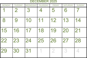 Calendar grid for the month of December 2025