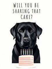  Labrador Retriever Birthday Cake Invitation Illustration Card