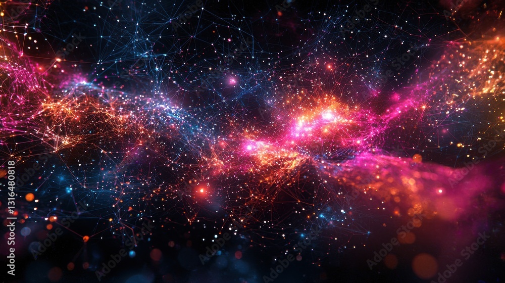 Poster vibrant cosmic nebula with colorful stars and abstract galaxy background for various applications
