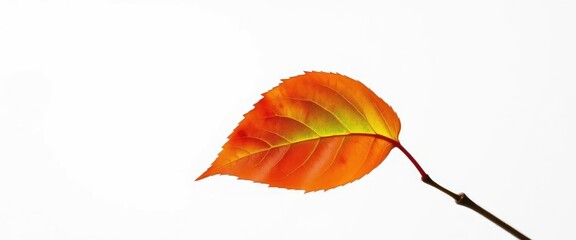 Single leaf, detached from branch, stark white backdrop, texture, bright