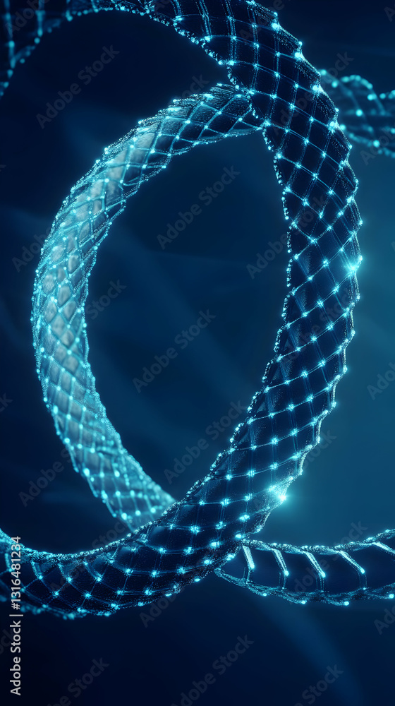 Aufkleber abstract 3d rendering of intertwined glowing blue rings, forming a network structure with luminous n