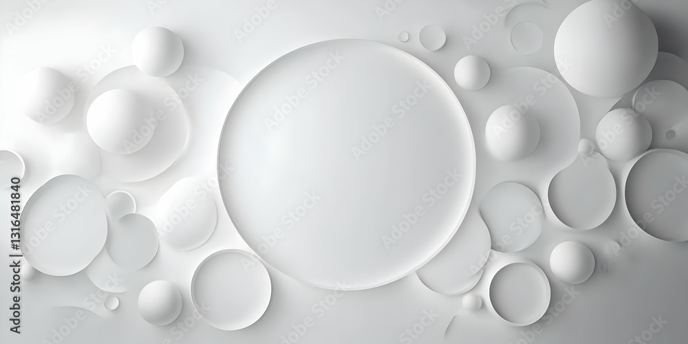 Aufkleber abstract 3d render of white spheres and circles creating a modern minimalist background design with 