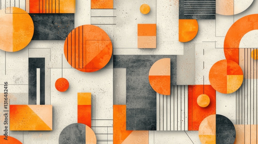 Poster abstract geometric art with orange and gray shapes on textured background for modern design projects