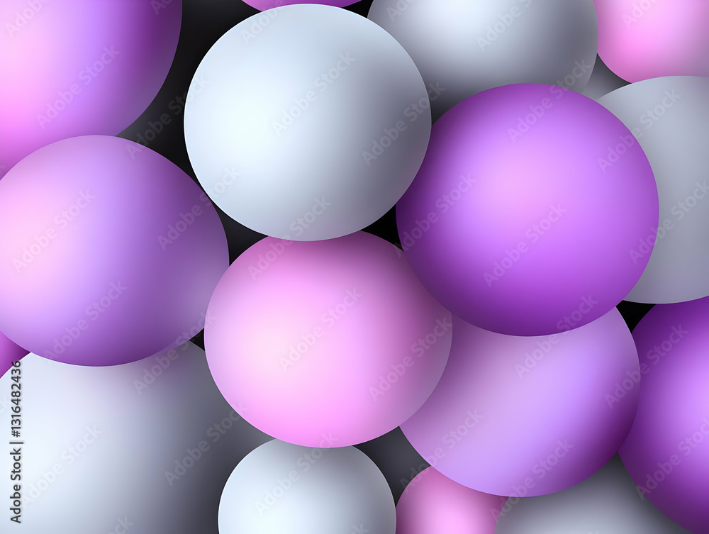 Poster abstract 3d render of overlapping spheres in soft purple and white hues, creating a seamless and ele