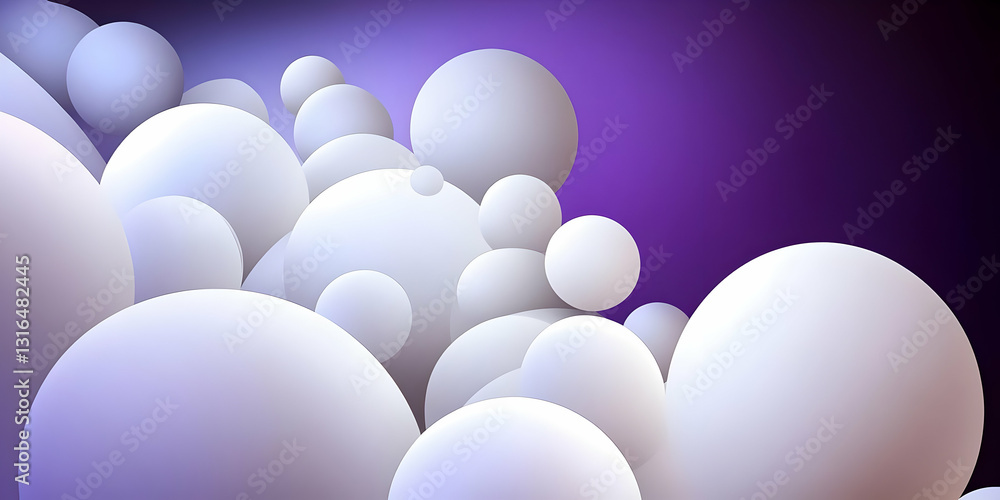 Poster Abstract 3D Render of Overlapping Spheres on a Purple Background, Creating a Fluid, Organic Composition with Soft Lighting and Depth