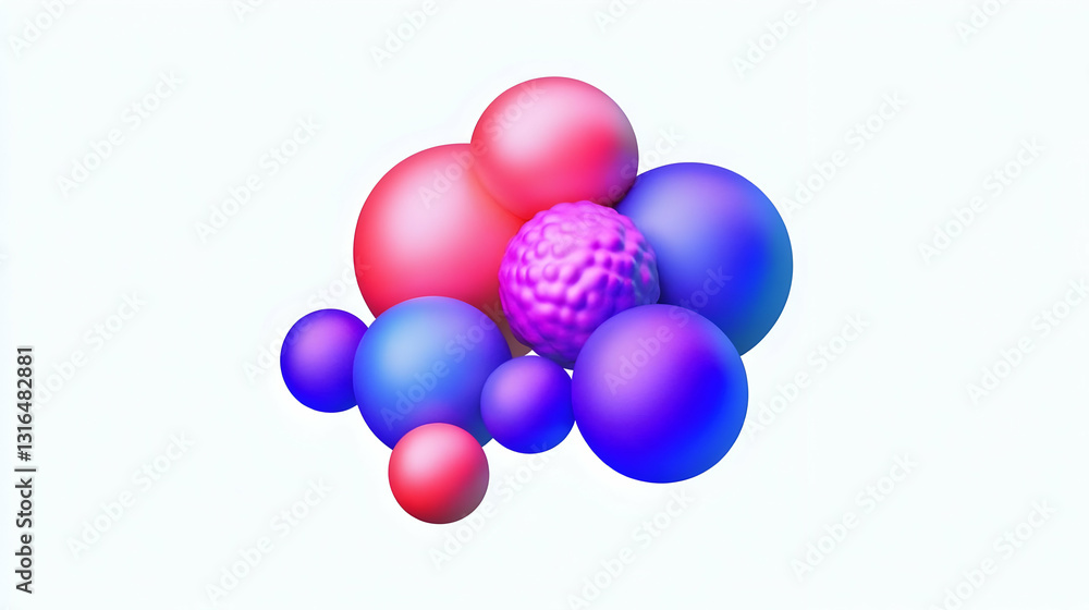 Poster 3d render of vibrant spheres clustered together in a colorful abstract background