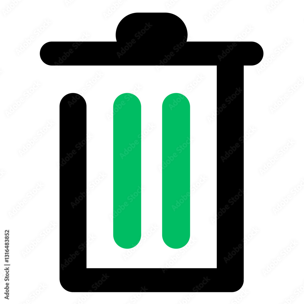 Poster a simple green recycle bin icon representing digital decluttering and a fresh start with bold black 