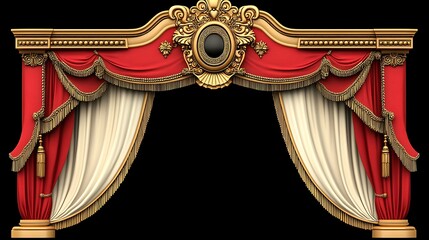 Grand Red and Gold Stage Drapery: A 3D Rendered Design AI Generated