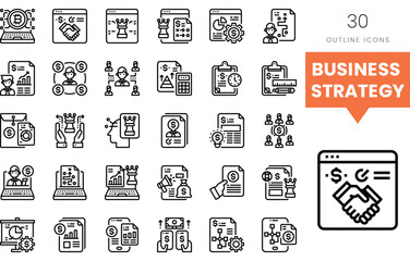 A collection of outline icons representing business strategy concepts.