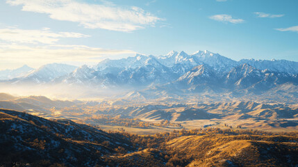Obraz premium Majestic Snow-Capped Mountains & Autumn Valley - Panoramic Landscapes