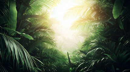 Lush Green Tropical Jungle with Bright Sunlight