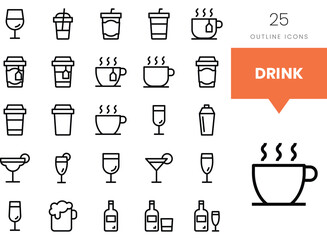 A collection of drink outline icons, showcasing various beverage types.